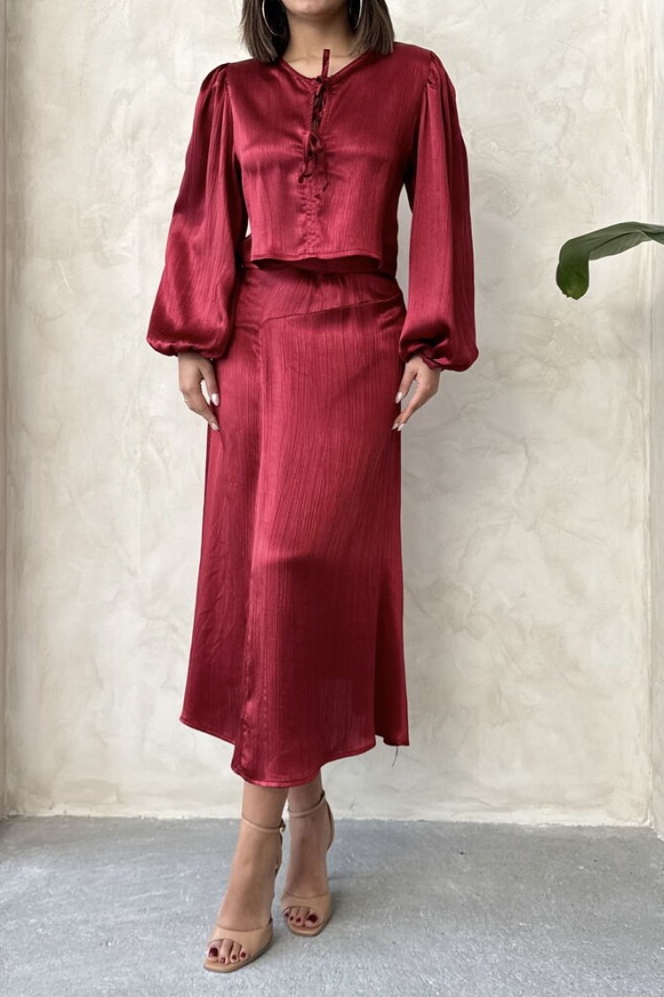 Satin Skirt With Lace - Burgundy - Producer: Topshow - Wholesale Women Clothes - TheBS Women