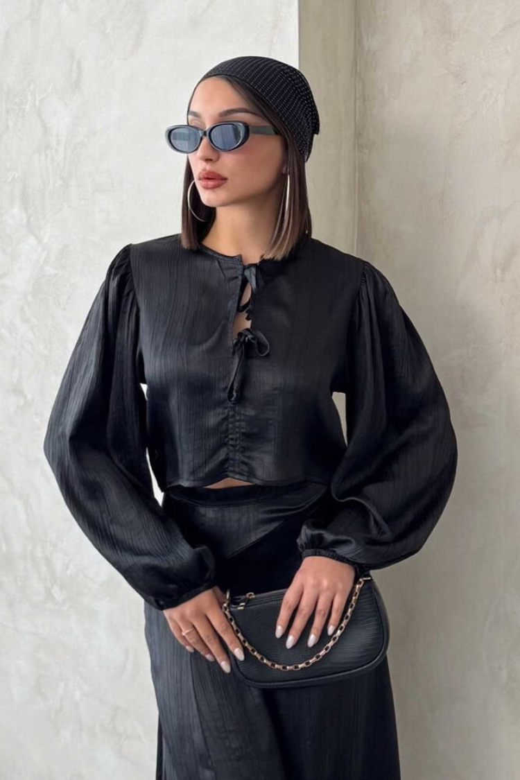 Lace Satin Front Tie Blouse - Producer: Topshow - Wholesale Women Clothes - TheBS Women