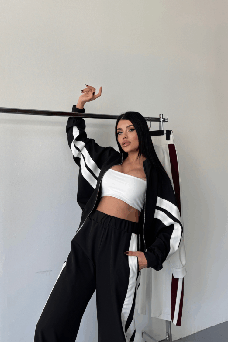 Sides Thick White Stripe Tracksuit Set - Producer: Ello - Wholesale Women Clothes - TheBS Women