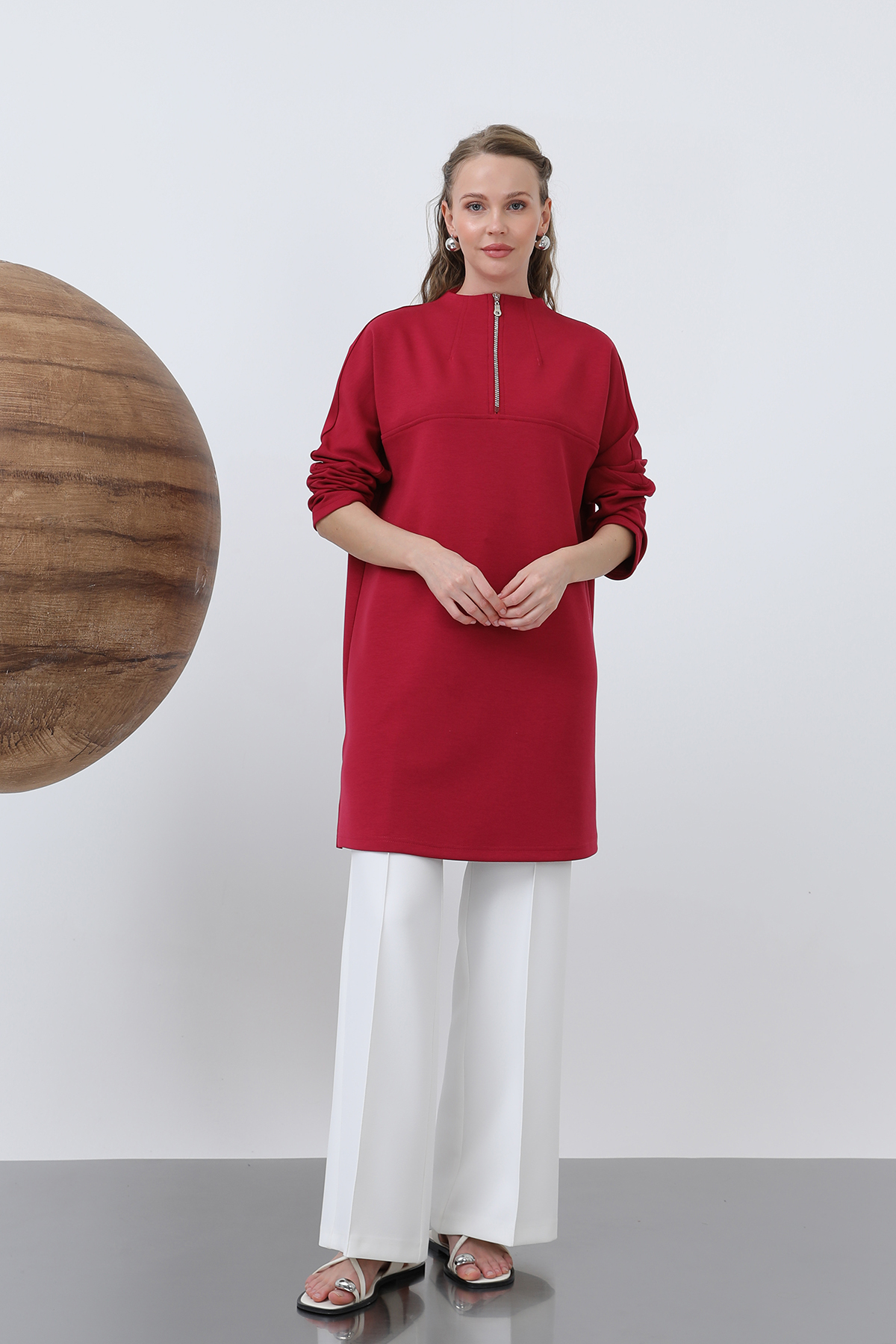 Front Zipper Detailed Tunic - Burgundy - Producer: Puane - Wholesale Women Clothes - TheBS Women