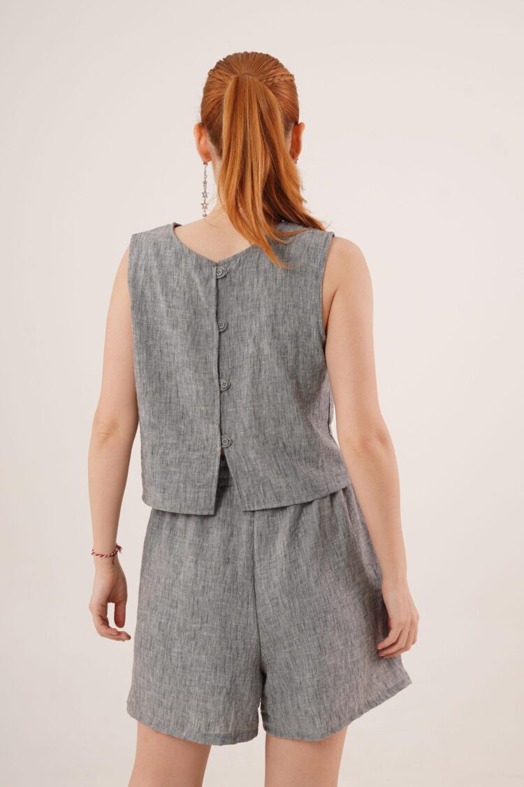 Back Button Detailed Blouse And Shorts With Pockets Double WholesaleSuit - Producer: Lustrin - Wholesale Women Clothes - TheBS Women