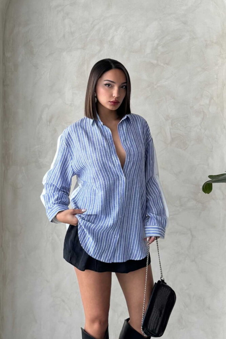 Striped Linen Shirt - Dark - Producer: Topshow - Wholesale Women Clothes - TheBS Women