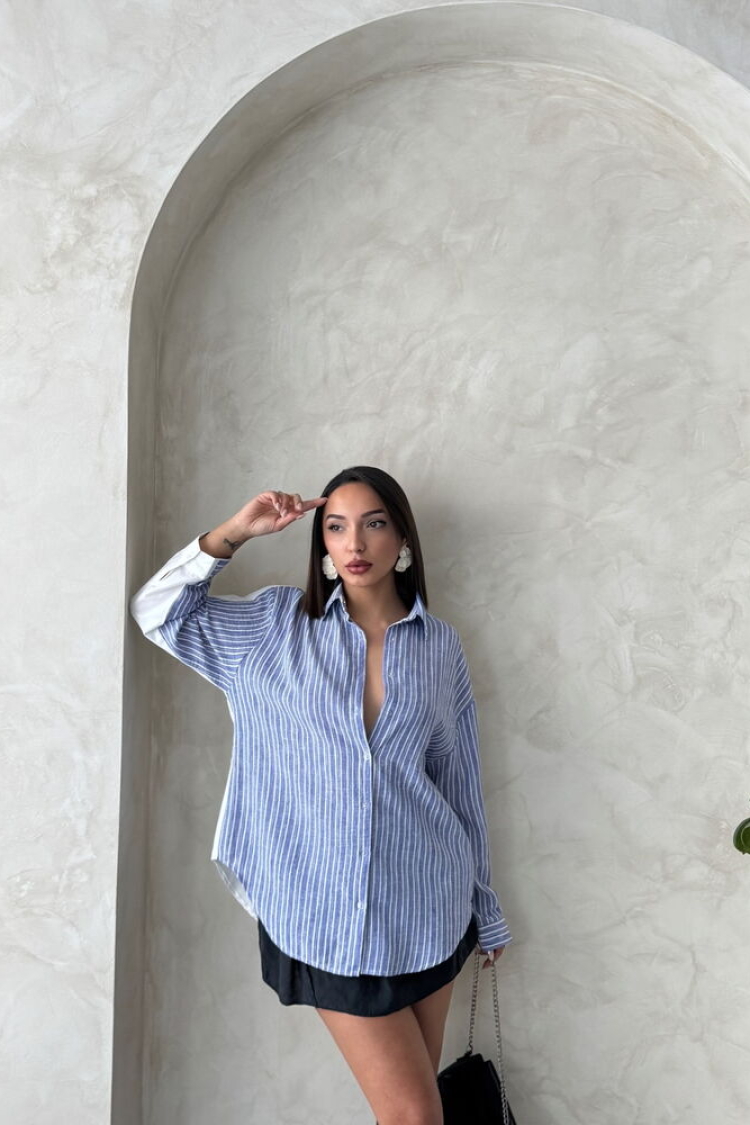 Striped Linen Shirt - Dark - Producer: Topshow - Wholesale Women Clothes - TheBS Women