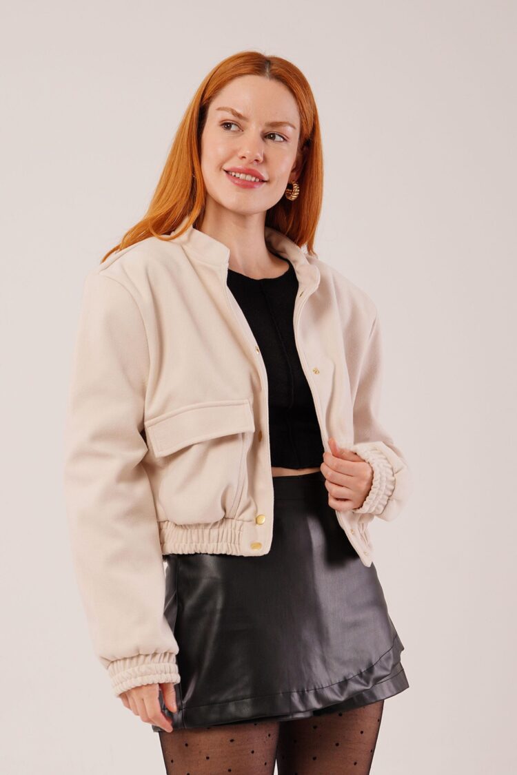 Gold Buttoned Cashmere WholesaleBomber Jacket - Producer: Lustrin - Wholesale Women Clothes - TheBS Women