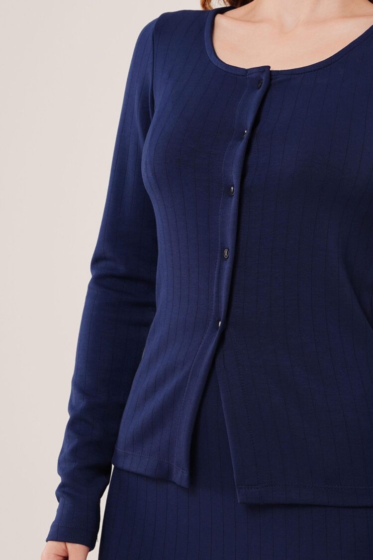 Striped Skirt Buttoned Blouse Wholesale Navy Suit - Producer: Lustrin - Wholesale Women Clothes - TheBS Women