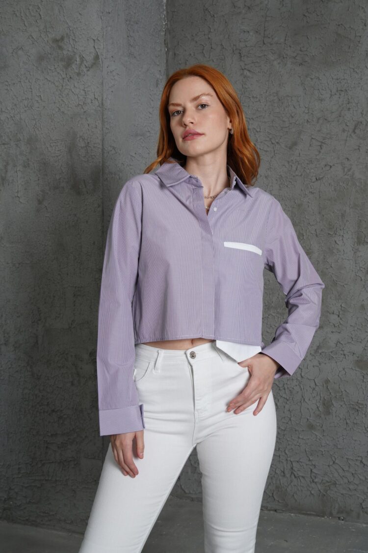 Long Pocket Striped Purple Wholesale Shirt - Producer: Lustrin - Wholesale Women Clothes - TheBS Women
