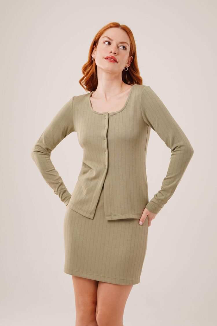 Striped Skirt Buttoned Blouse WholesaleSuit - Producer: Lustrin - Wholesale Women Clothes - TheBS Women