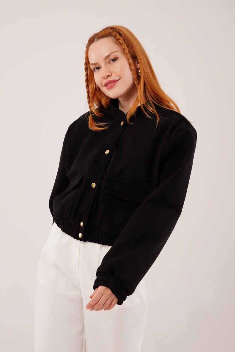 Gold Buttoned Cashmere WholesaleBomber Jacket - Producer: Lustrin - Wholesale Women Clothes - TheBS Women