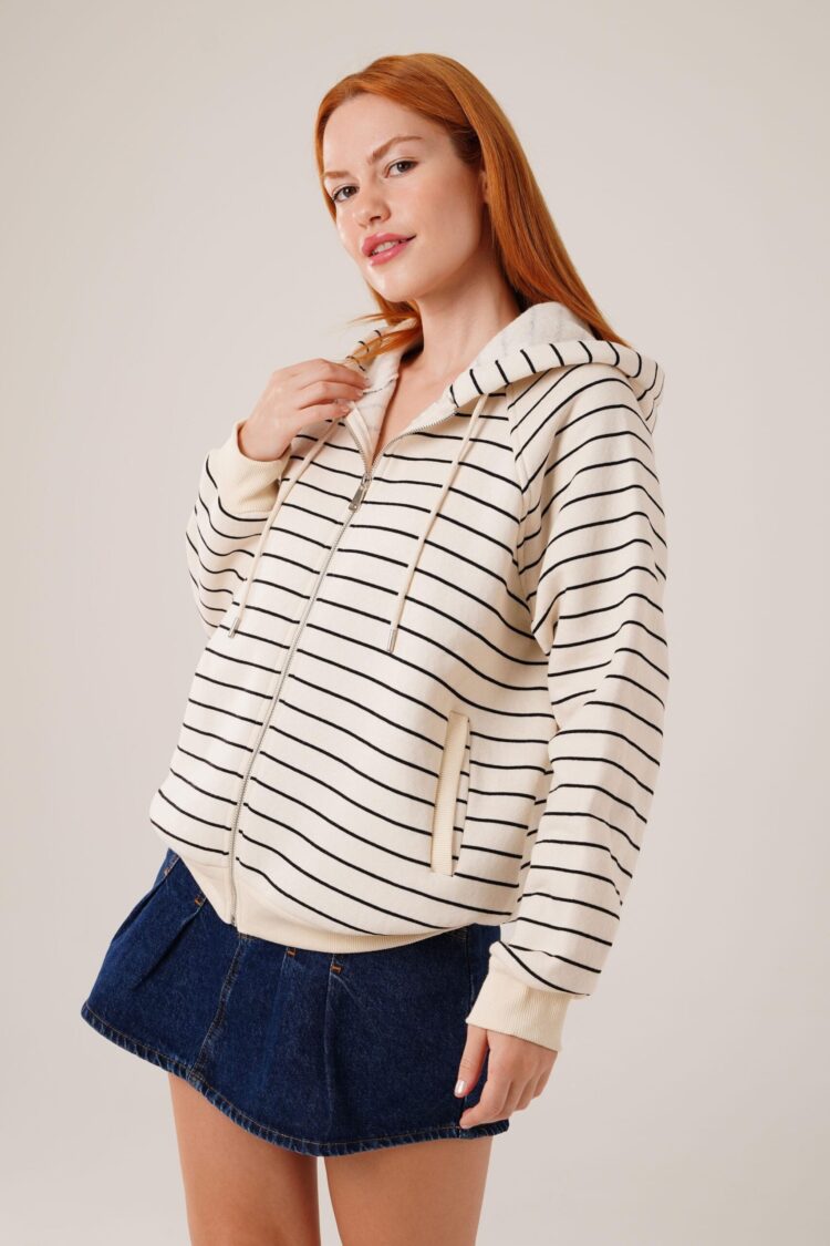 Wholesale Stone Cardigan With Hooded Zipper Stripes - Producer: Lustrin - Wholesale Women Clothes - TheBS Women