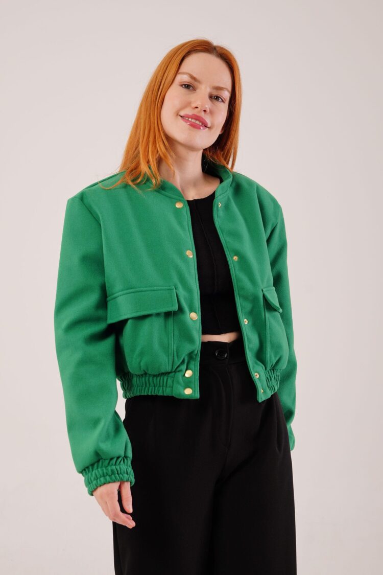 Gold Buttoned Cashmere WholesaleBomber Jacket - Producer: Lustrin - Wholesale Women Clothes - TheBS Women