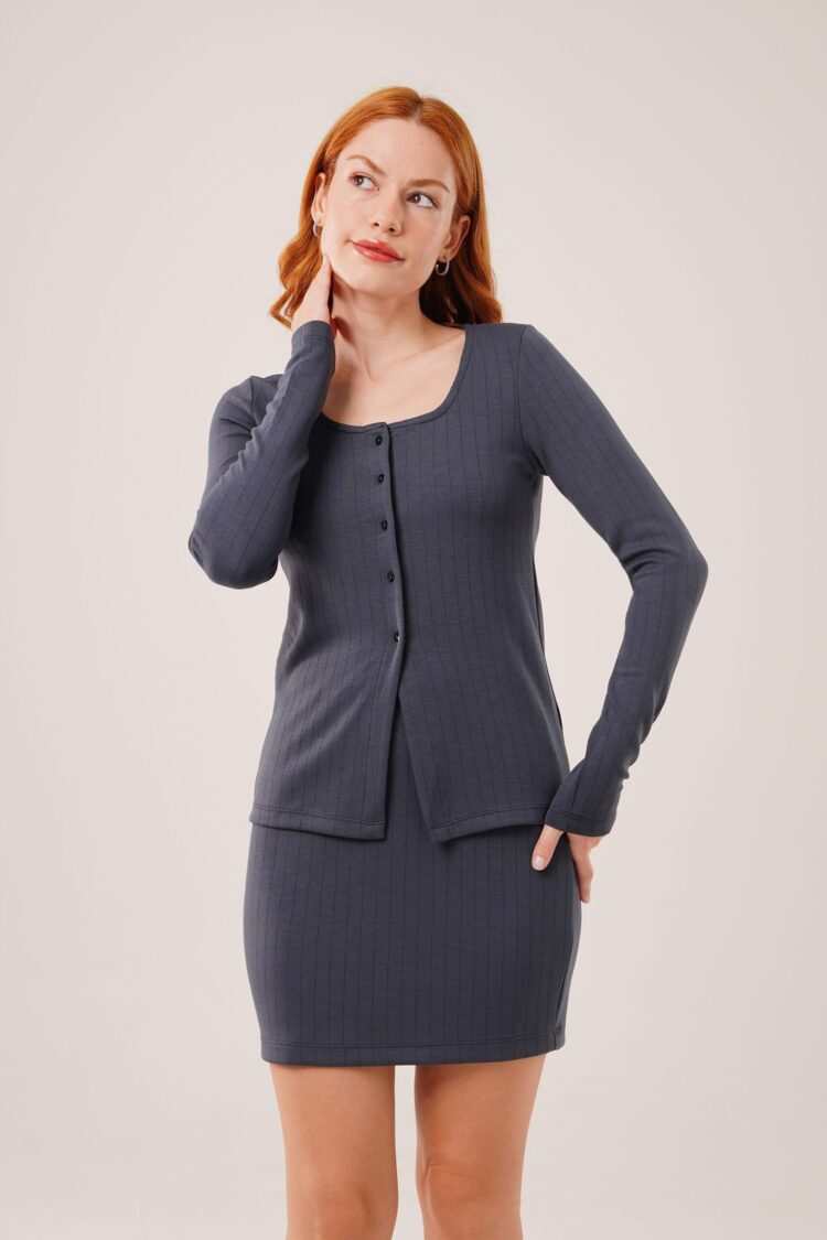 Striped Skirt Buttoned Blouse WholesaleSuit - Producer: Lustrin - Wholesale Women Clothes - TheBS Women