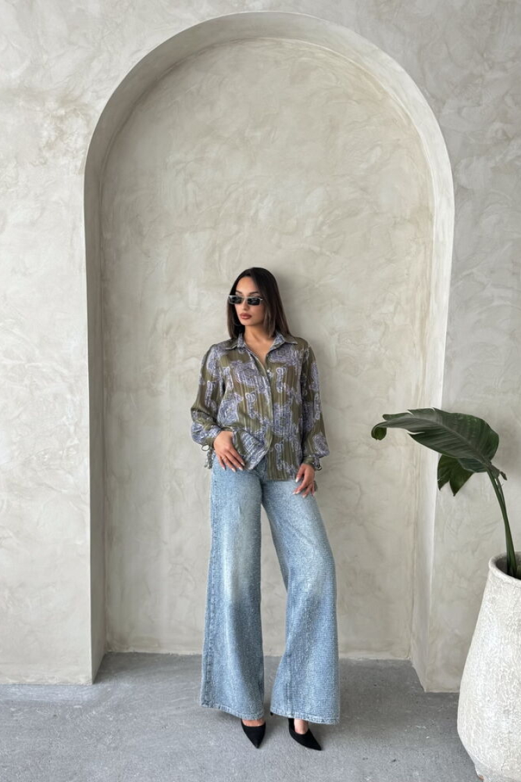 Shawl Pattern Satin Shirt - Khaki - Producer: Topshow - Wholesale Women Clothes - TheBS Women