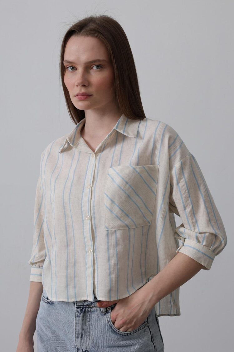 Striped Short Shirt - - Beige - Producer: Reyon - Wholesale Women Clothes - TheBS Women
