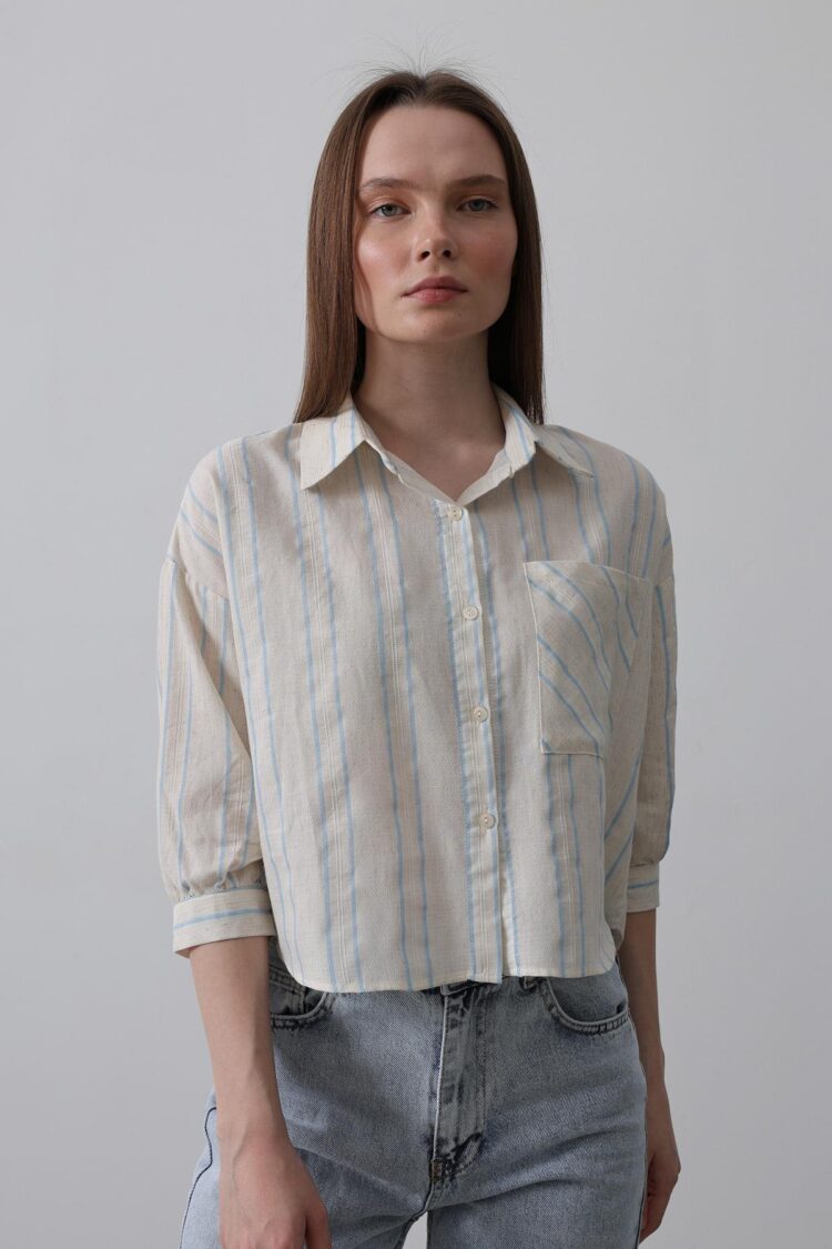 Striped Short Shirt - - Beige - Producer: Reyon - Wholesale Women Clothes - TheBS Women