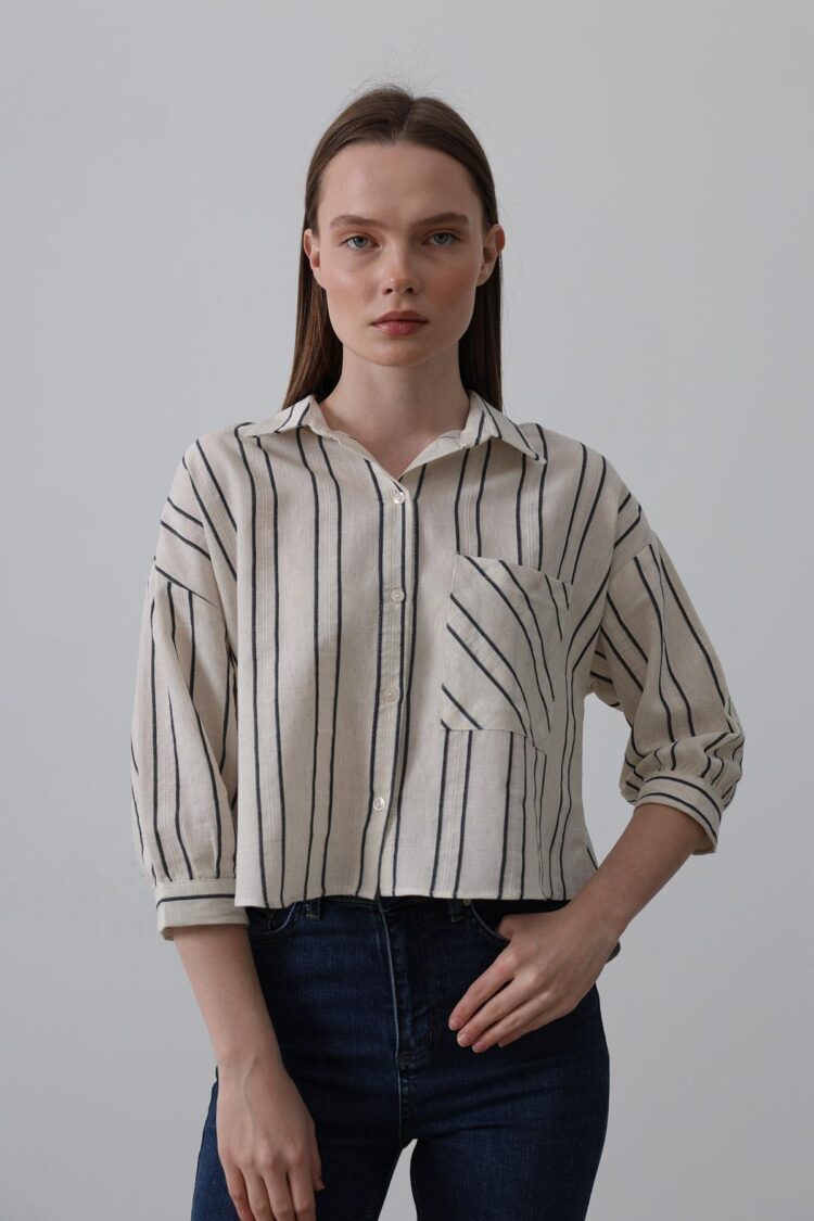 Striped Short Shirt - - -navy - Producer: Reyon - Wholesale Women Clothes - TheBS Women