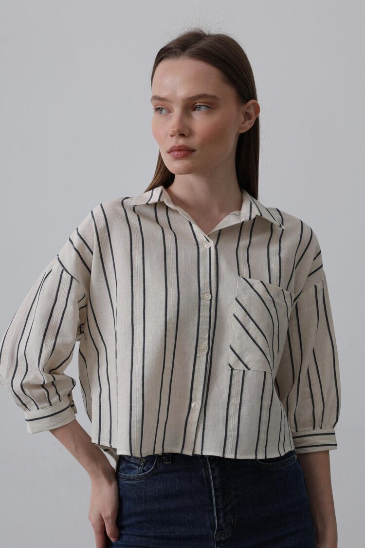 Striped Short Shirt - - -navy - Producer: Reyon - Wholesale Women Clothes - TheBS Women