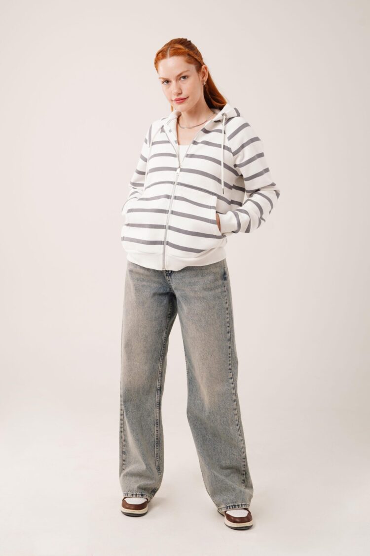 Striped Two Thread Hooded Wholesale Sweatshirt - Producer: Lustrin - Wholesale Women Clothes - TheBS Women