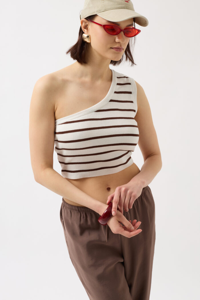 One Shoulder Striped Crop -- Brown - Producer: Black Fashion - Wholesale Women Clothes - TheBS Women