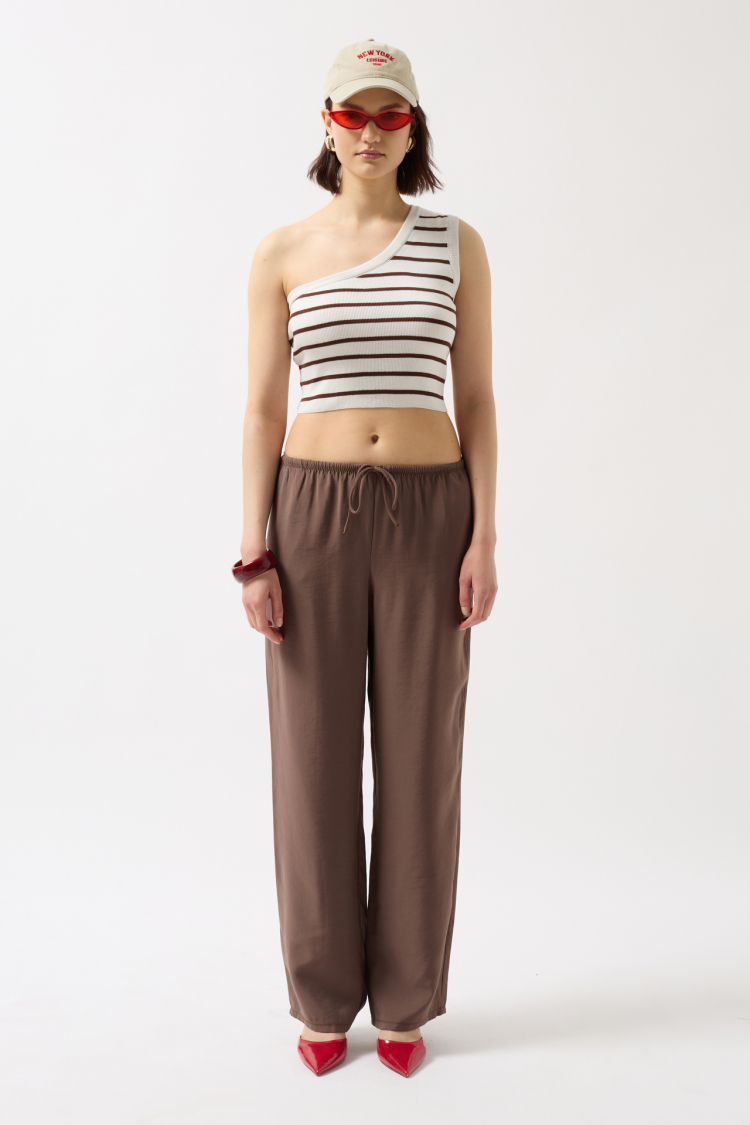 One Shoulder Striped Crop -- Brown - Producer: Black Fashion - Wholesale Women Clothes - TheBS Women