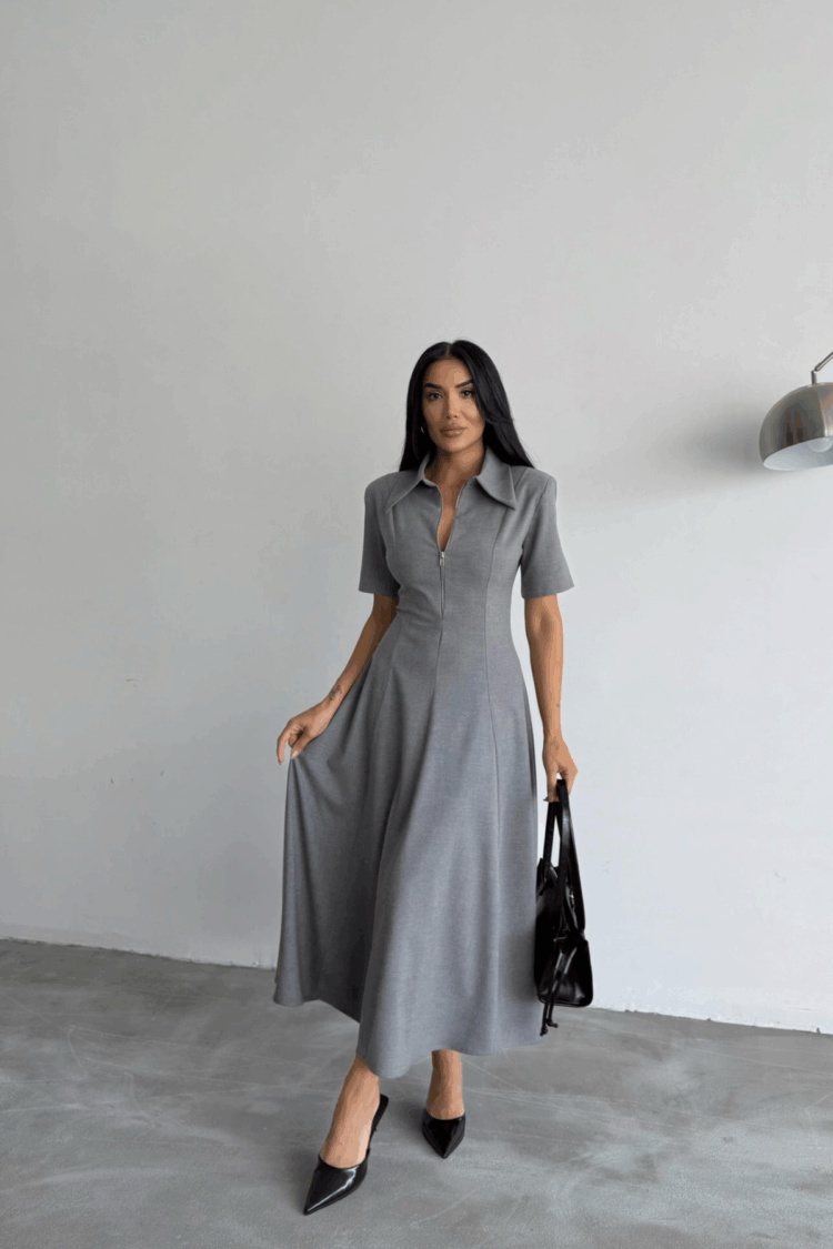 Polyviscose Dress Short Sleeve Collar And Zipper Detailed - Producer: Ello - Wholesale Women Clothes - TheBS Women