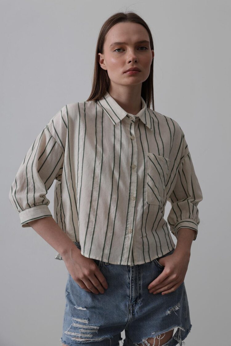 Striped Short Shirt - Multicolor - Producer: Reyon - Wholesale Women Clothes - TheBS Women