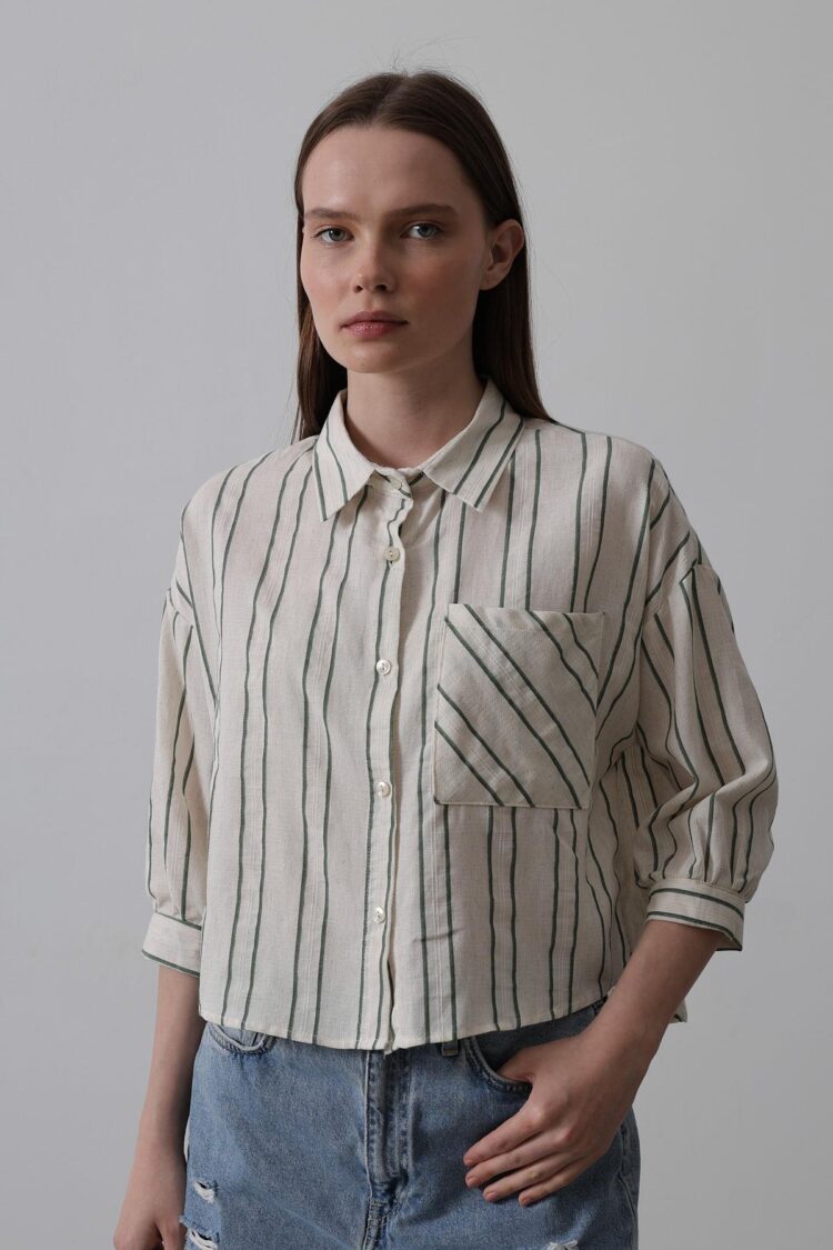 Striped Short Shirt - Multicolor - Producer: Reyon - Wholesale Women Clothes - TheBS Women