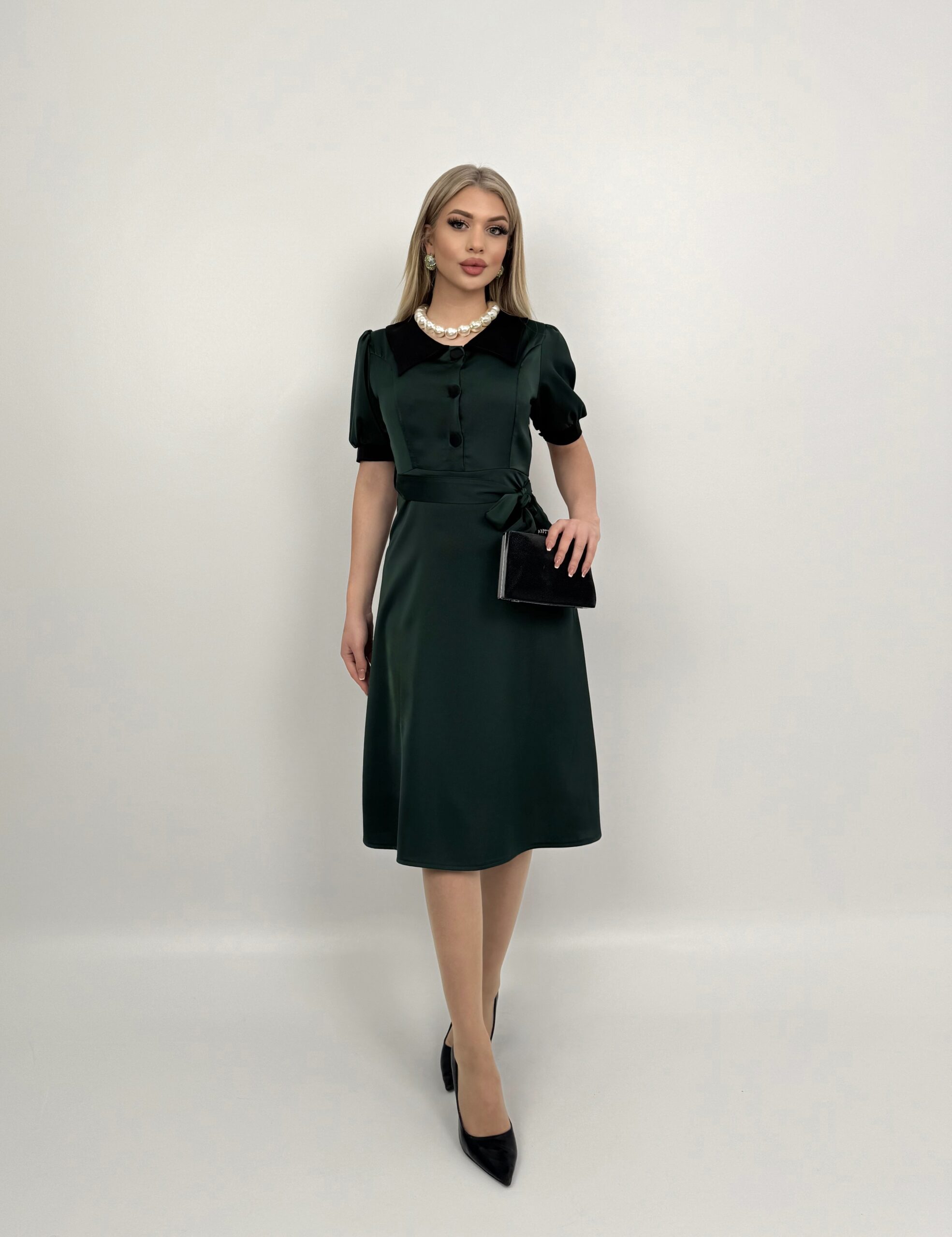 V Neck Garni Button Dress With Drawstring Belt - Producer: Miss Janell - Wholesale Women Clothes - TheBS Women