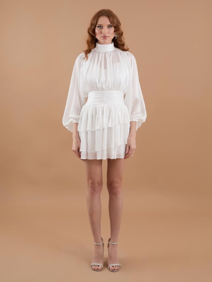 Draped Chiffon Turtleneck Mini Dress - Producer: Juste - Wholesale Women Clothes - TheBS Women