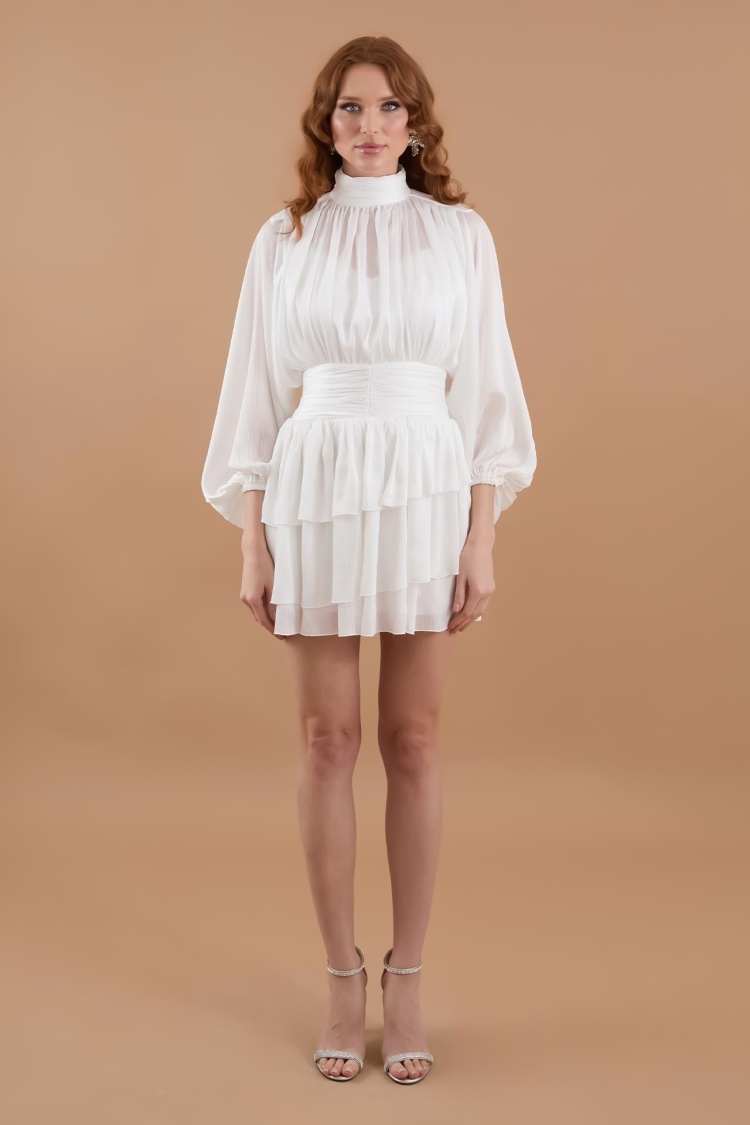 Draped Chiffon Turtleneck Mini Dress - Producer: Juste - Wholesale Women Clothes - TheBS Women