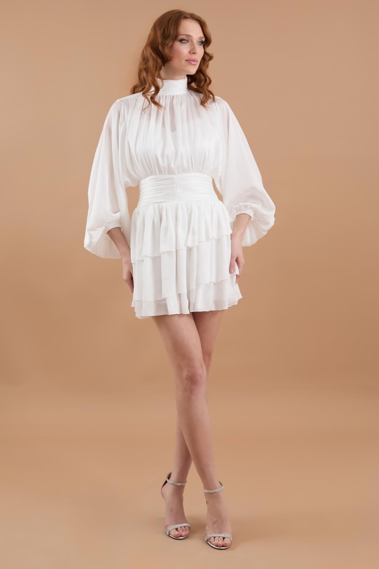 Draped Chiffon Turtleneck Mini Dress - Producer: Juste - Wholesale Women Clothes - TheBS Women