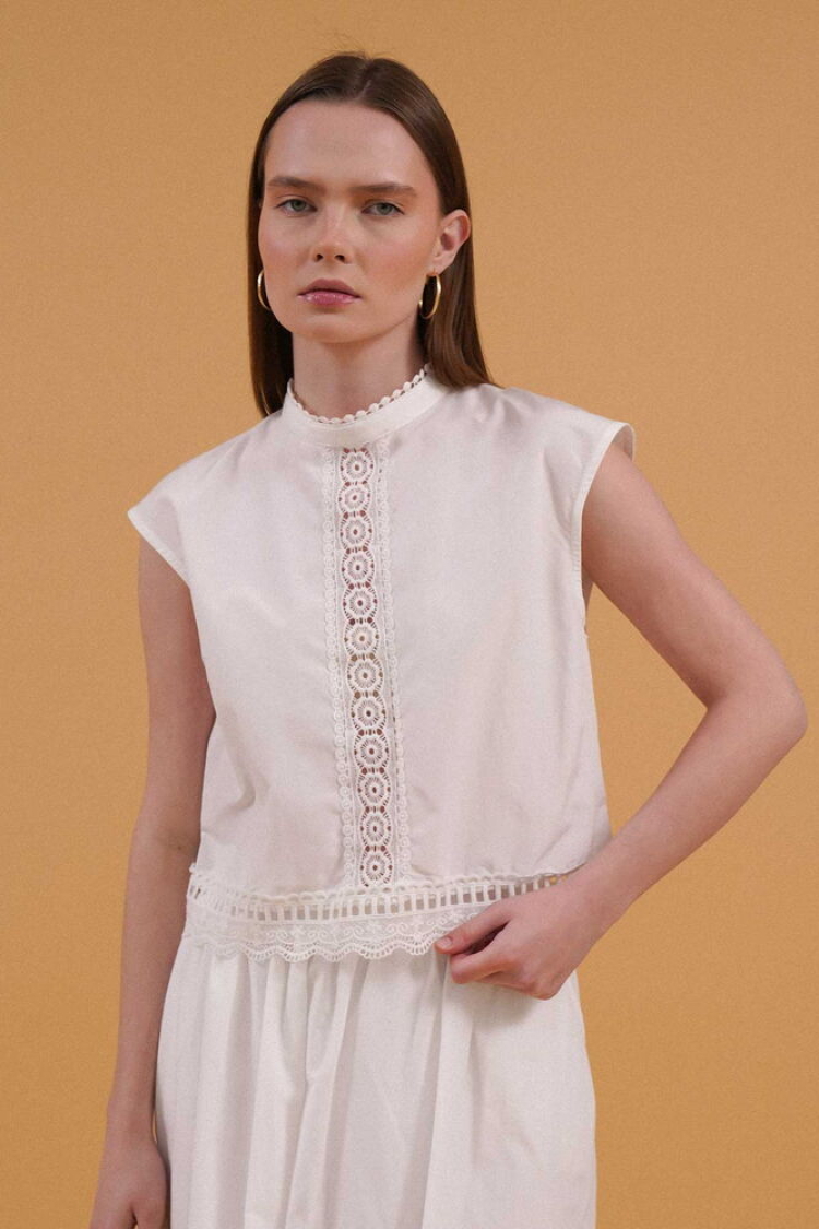 Guipure Detailed Blouse - Cream - Producer: Topshow - Wholesale Women Clothes - TheBS Women