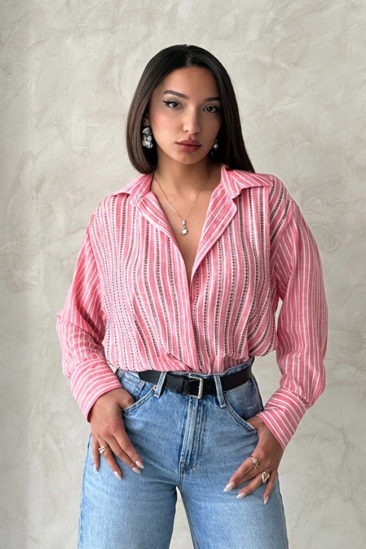 Striped Linen Shirt With Stones - Producer: Topshow - Wholesale Women Clothes - TheBS Women
