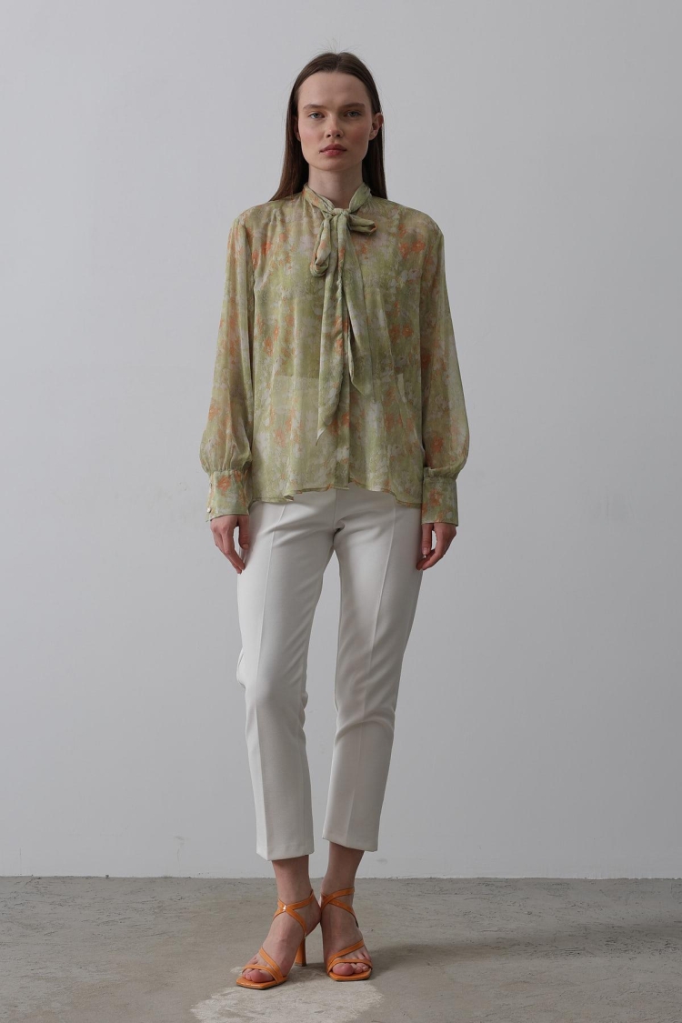 Chiffon Shirt With Collar - Pistachio Green - Producer: Reyon - Wholesale Women Clothes - TheBS Women