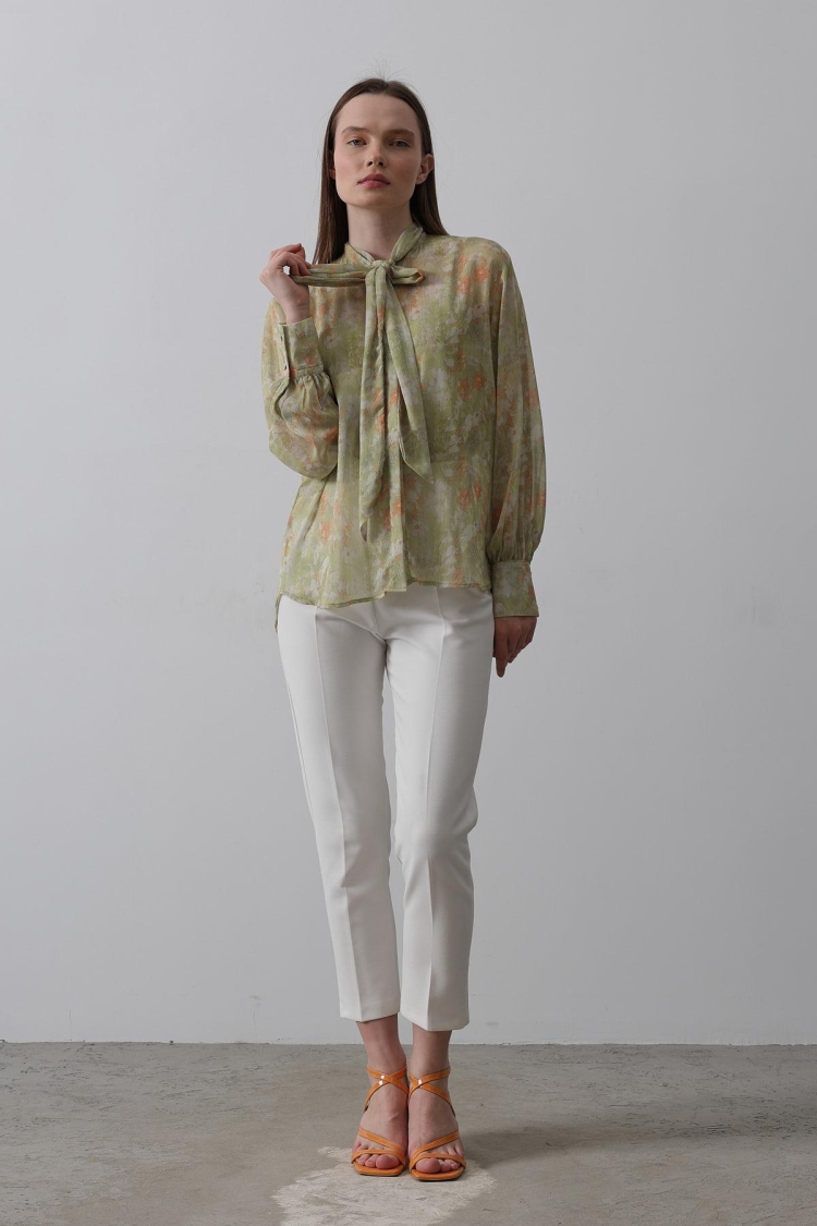 Chiffon Shirt With Collar - Pistachio Green - Producer: Reyon - Wholesale Women Clothes - TheBS Women