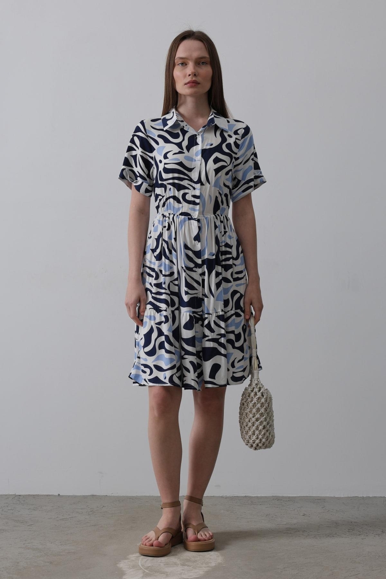 Printed Linen Dress - Multicolor - Producer: Reyon - Wholesale Women Clothes - TheBS Women