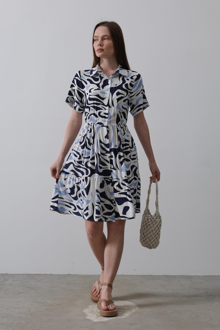 Printed Linen Dress - Multicolor - Producer: Reyon - Wholesale Women Clothes - TheBS Women