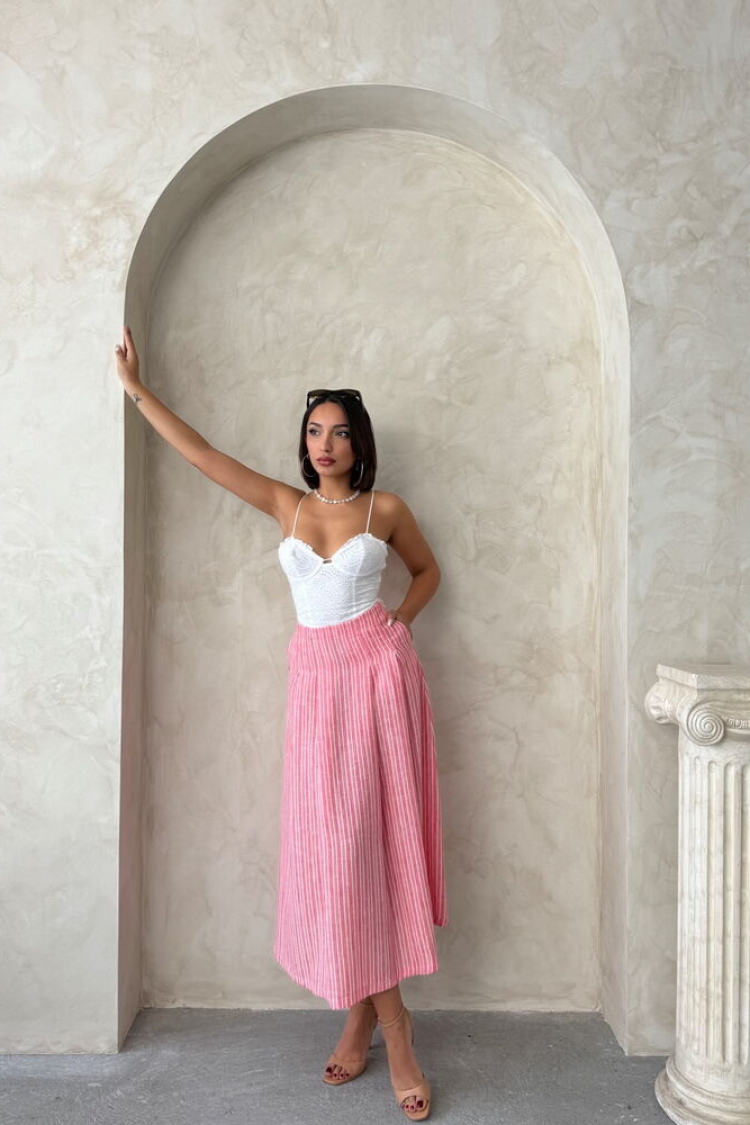 Striped Linen Skirt - Producer: Topshow - Wholesale Women Clothes - TheBS Women
