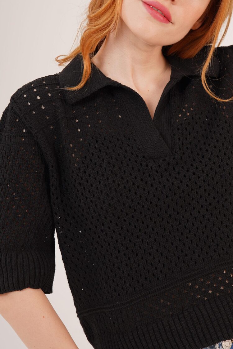Polo Neck Openwork Black Wholesale Blouse - Producer: Lustrin - Wholesale Women Clothes - TheBS Women
