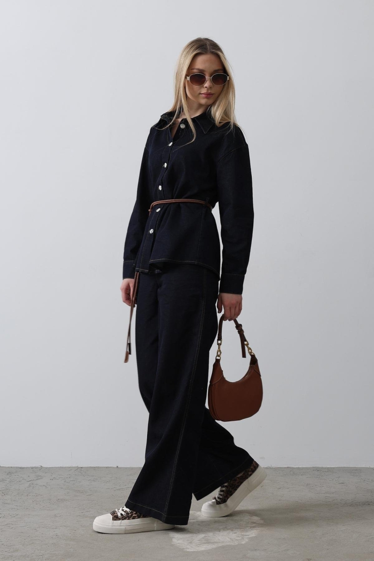 Denim Suit With Belt - Blue - Producer: Reyon - Wholesale Women Clothes - TheBS Women