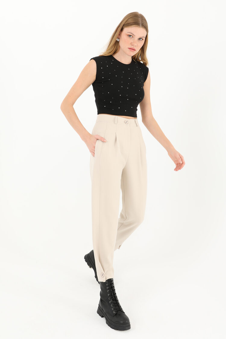 Women's Front Pleated Leg Buttoned Pants - Producer: Puane - Wholesale Women Clothes - TheBS Women