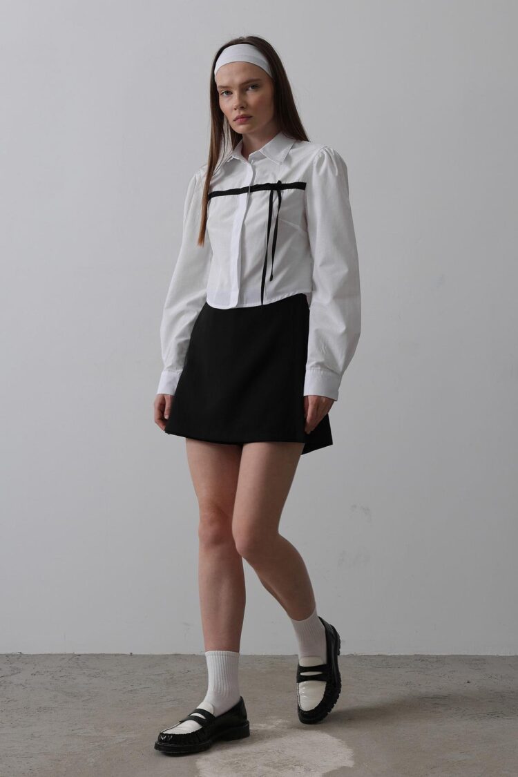 Front Contrast Bow Shirt - Producer: Reyon - Wholesale Women Clothes - TheBS Women