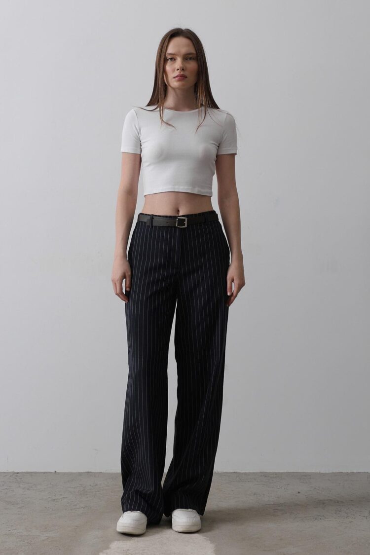 Palazzo Pants With Belt - Navy-white - Producer: Reyon - Wholesale Women Clothes - TheBS Women