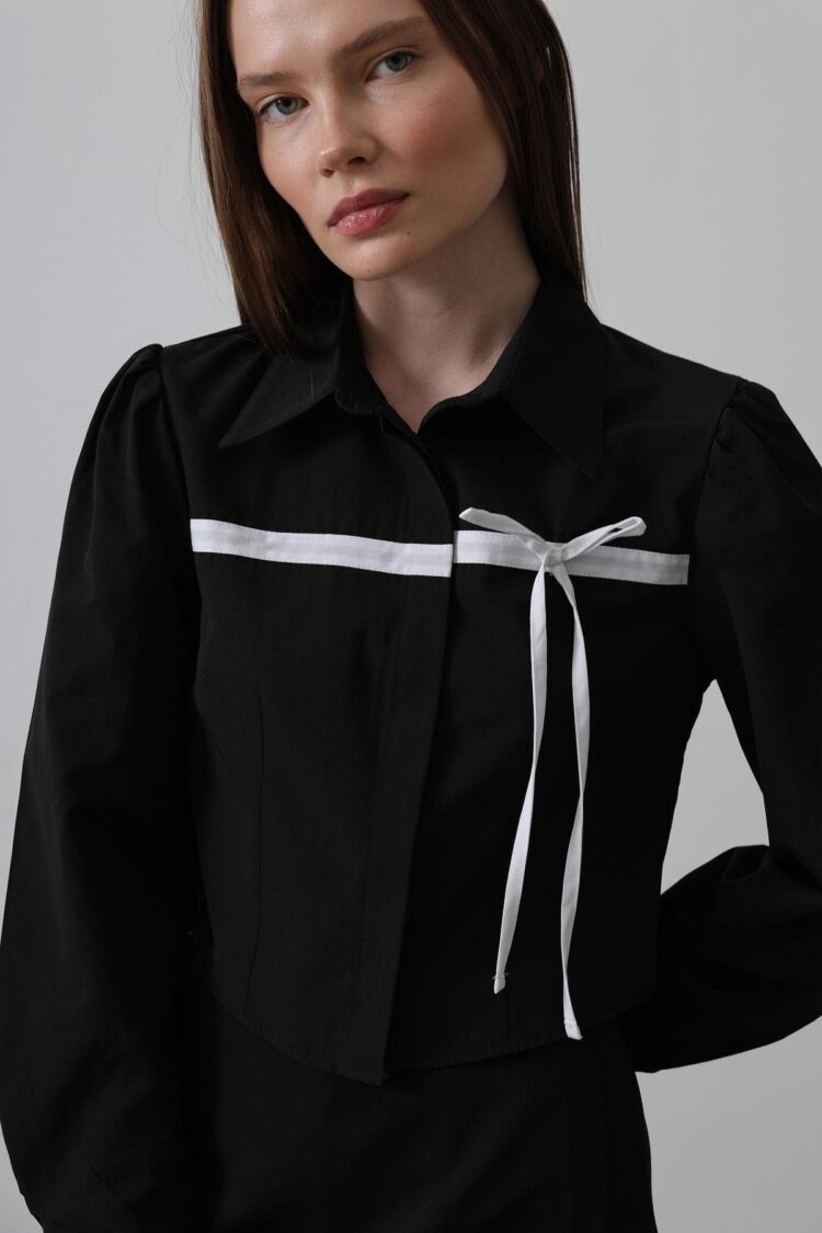Front Contrast Bow Shirt - Producer: Reyon - Wholesale Women Clothes - TheBS Women