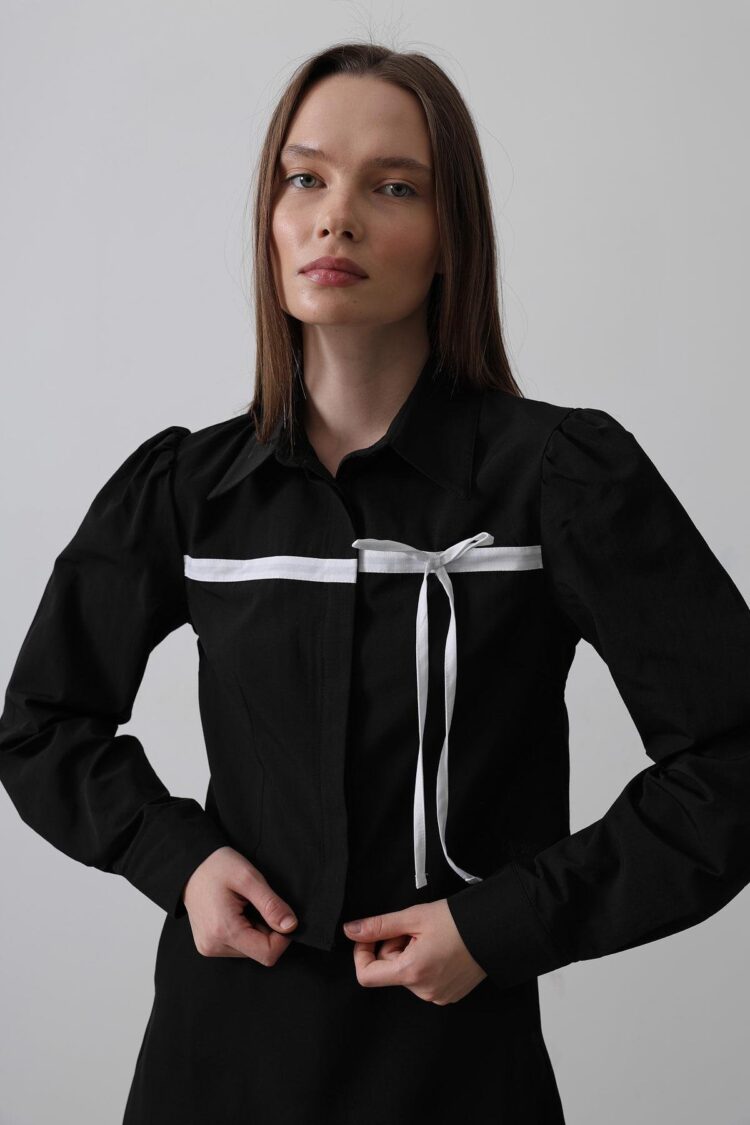 Front Contrast Bow Shirt - Producer: Reyon - Wholesale Women Clothes - TheBS Women