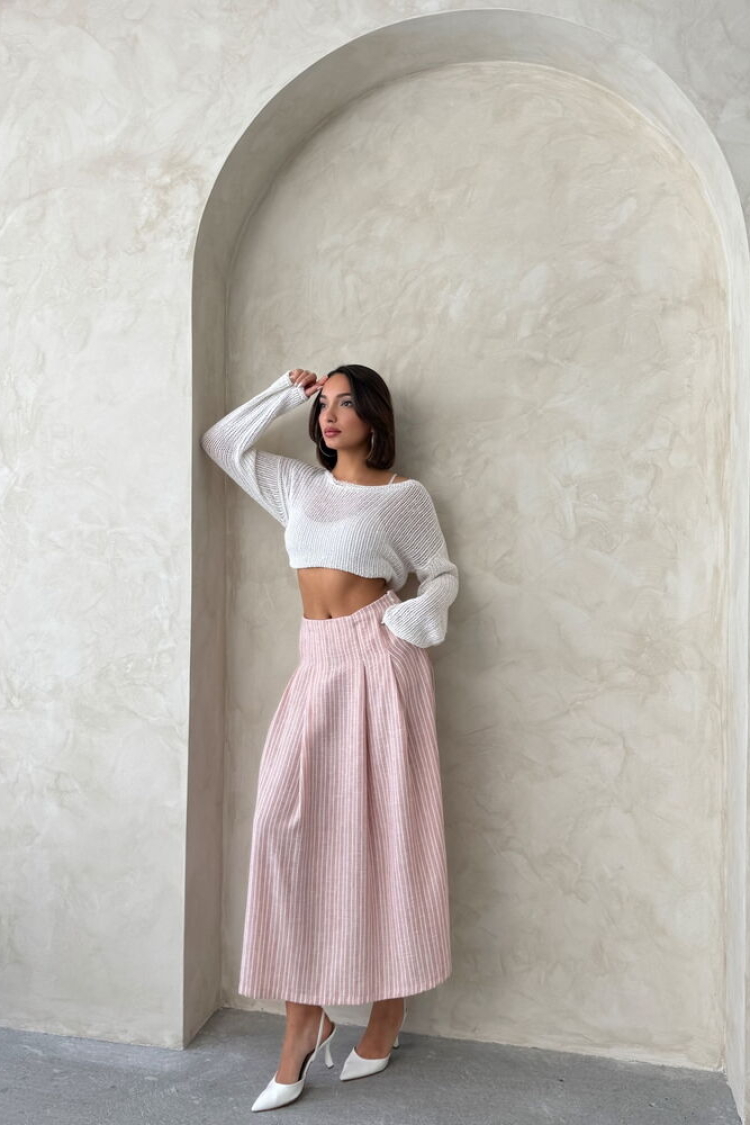 Striped Linen Skirt - Powder - Producer: Topshow - Wholesale Women Clothes - TheBS Women