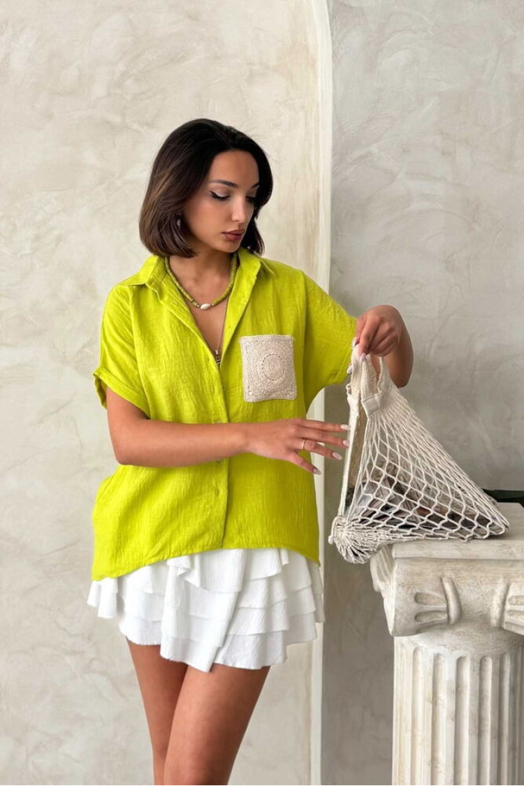 Linen Raw Pocket Applique Pocket Linen Wholesale Shirt - Brand: Topshow - Women & Kids, Baby Clothes Wholesale - TheBS Women