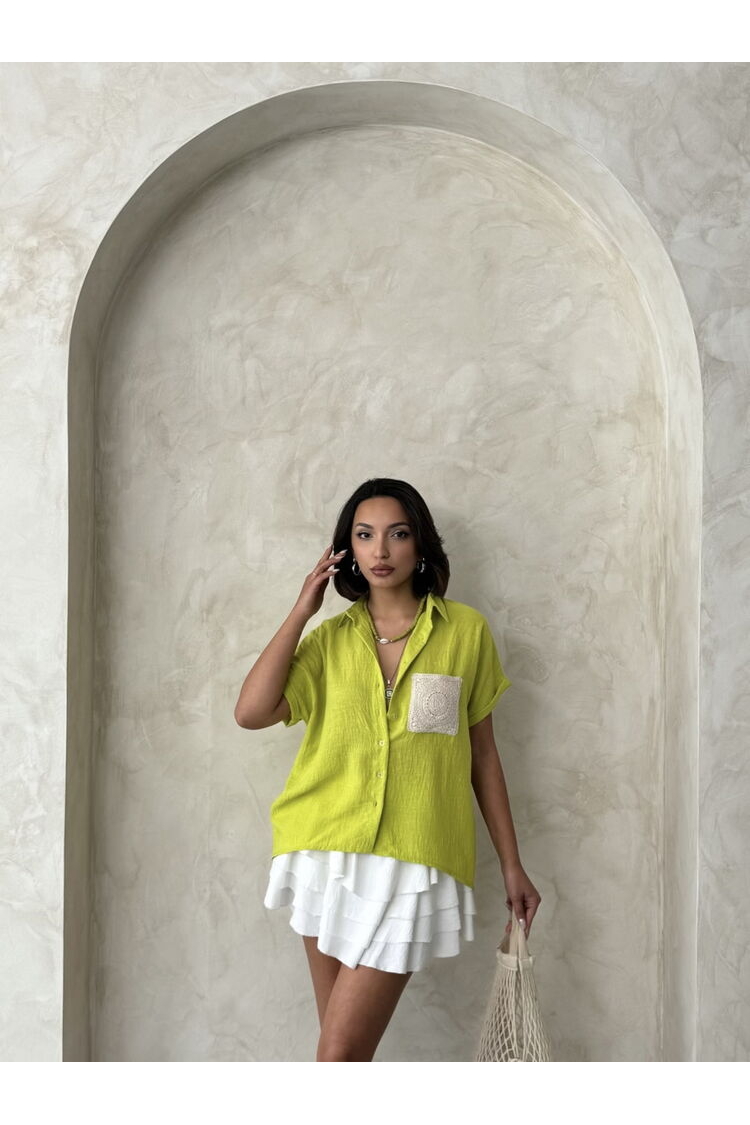 Linen Raw Pocket Applique Pocket Linen Wholesale Shirt - Brand: Topshow - Women & Kids, Baby Clothes Wholesale - TheBS Women