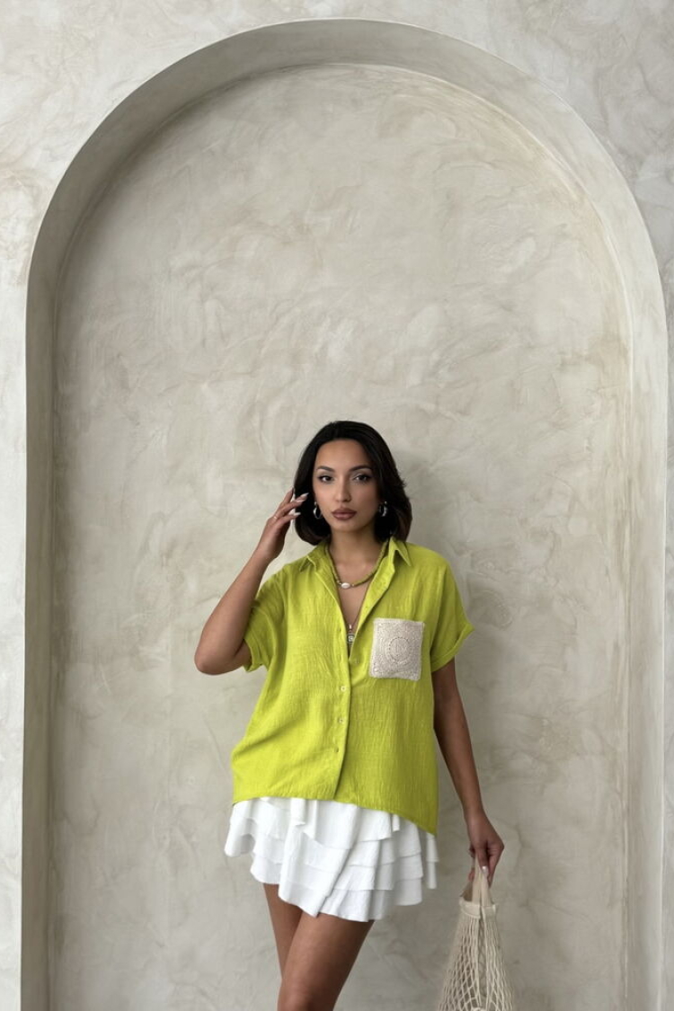 Linen Raw Pocket Applique Pocket Linen Wholesale Shirt - Producer: Topshow - Wholesale Women Clothes - TheBS Women