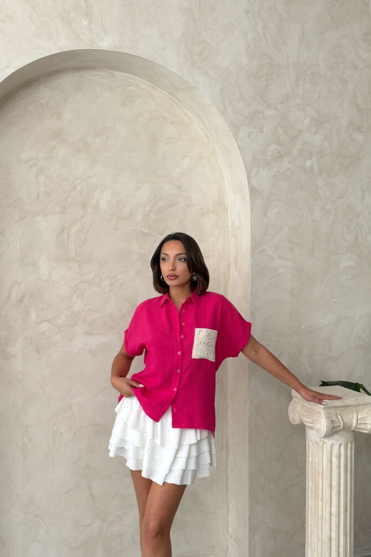 Linen Raw Pocket Applique Pocket Linen Wholesale Shirt - Producer: Topshow - Wholesale Women Clothes - TheBS Women