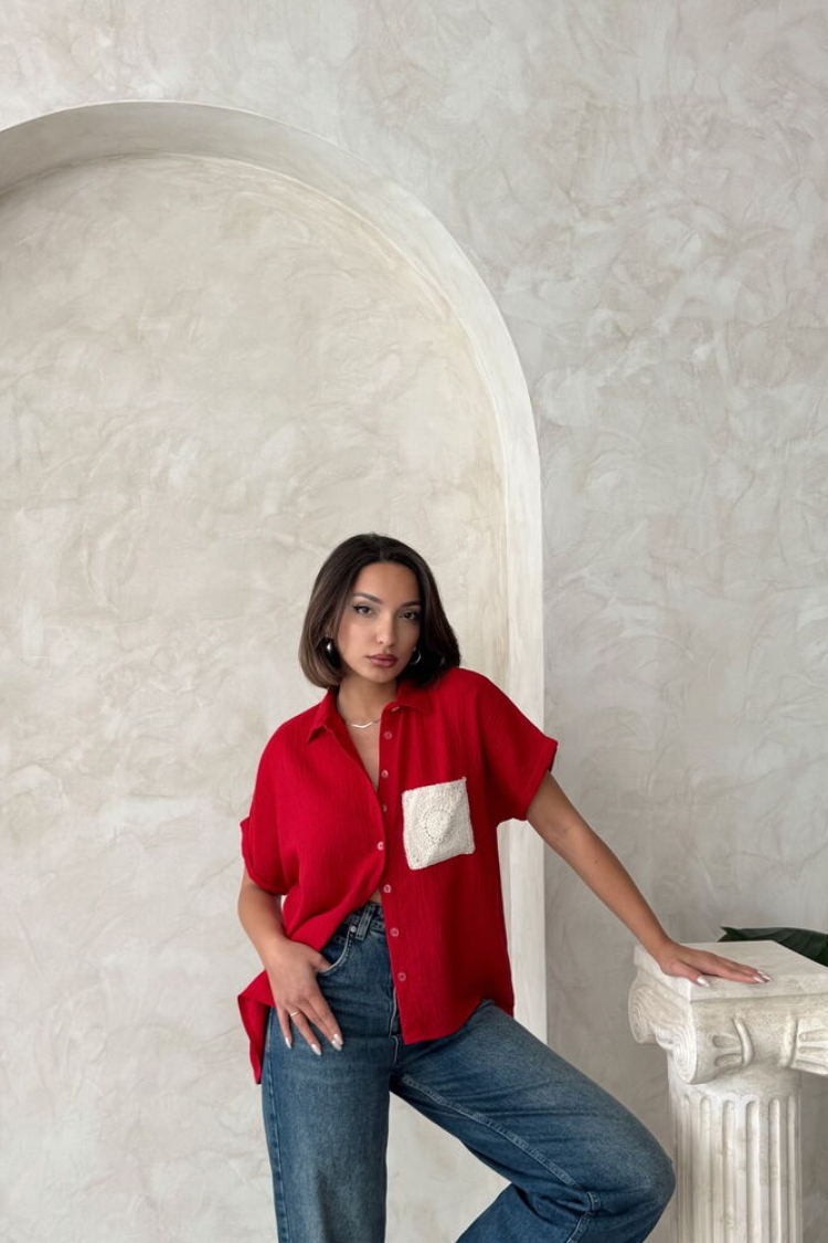 Linen Raw Pocket Applique Pocket Linen Wholesale Shirt - Producer: Topshow - Wholesale Women Clothes - TheBS Women